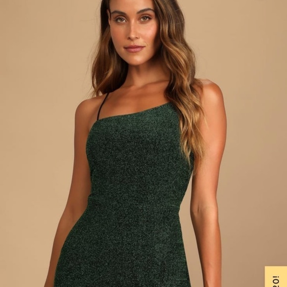 Lulus Take Me Anywhere Green Sparkly Asymmetrical Bodycon Mini Dress NWT - Picture 8 of 8